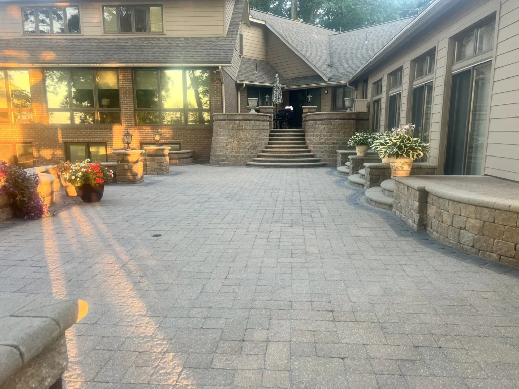 A Beautiful Stone Backyard That Was Pressure Washed by an Erie Pressure Washing Company.