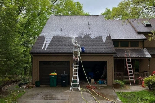Erie Pressure Washing and Soft Washing Company Soft Washes a Roof.