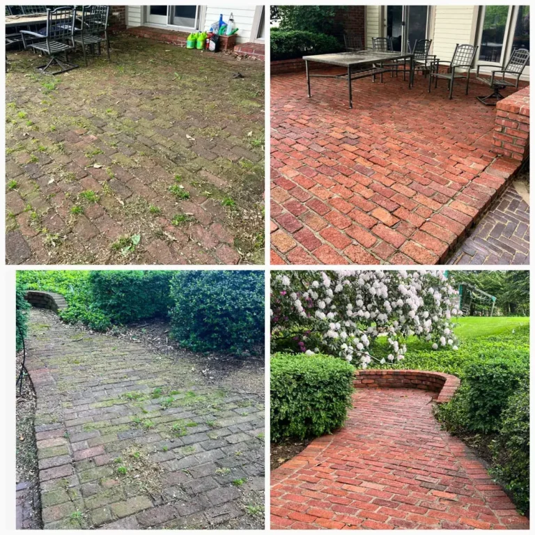 A Two by Two Image Grid Shows Vibrant Bricks Brought Back to Life in a Cranberry Patio.