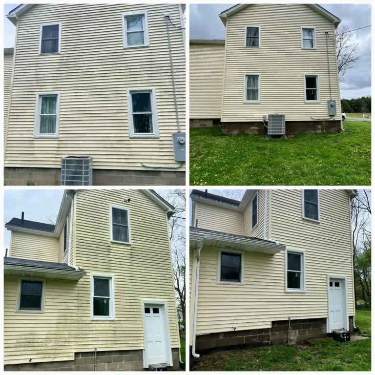 A Two By Two Grid Shows a Beautifully Restored Home's Siding After Being Pressure Washed in Mars.