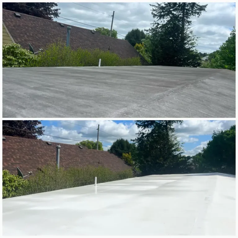 A Before and After Shows a Slippery and Grimy Millcreek Township Roof on Top, and a Perfectly Clean, Soft Washed One on the Bottom.