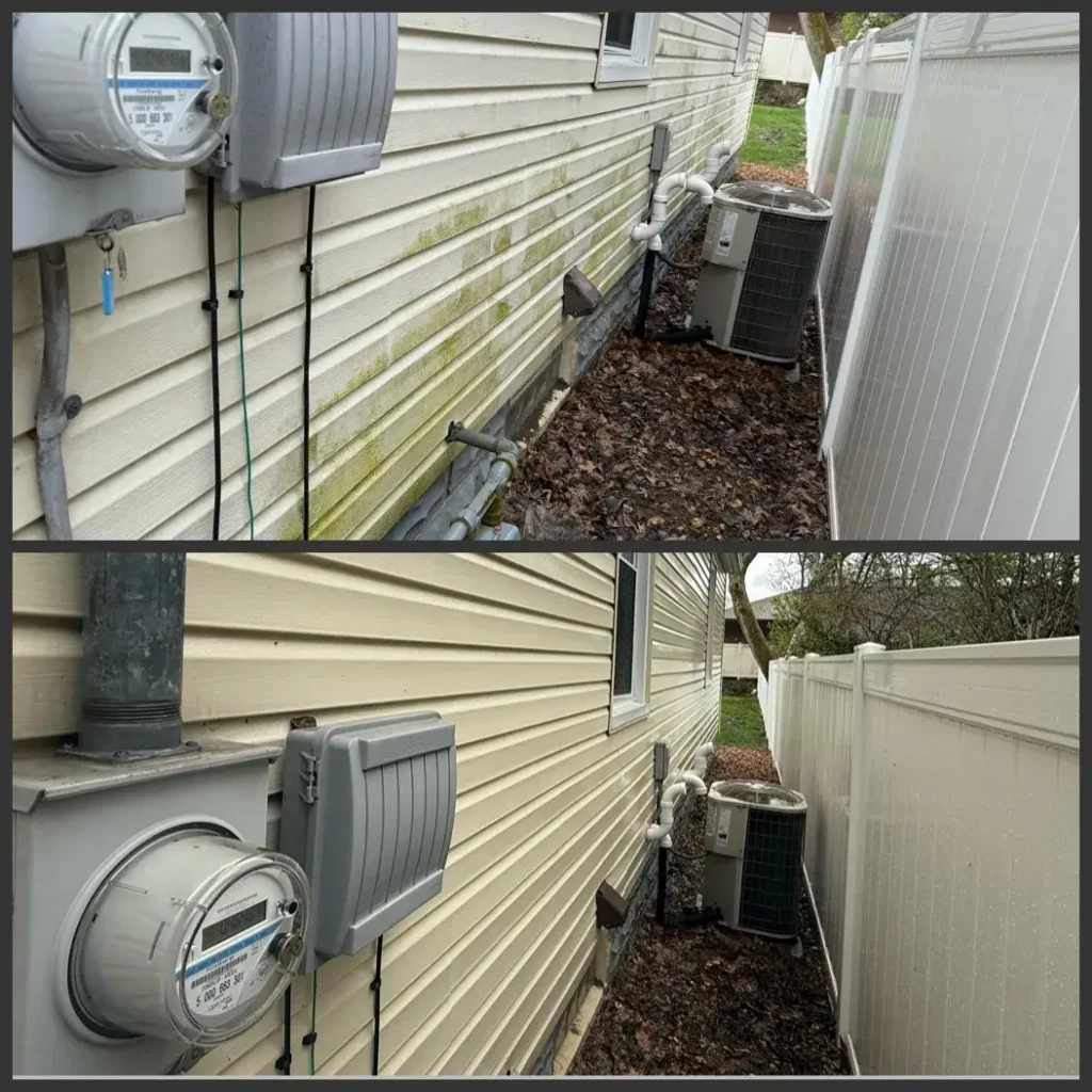 Before and After of a House Soft Washing Job in Erie, PA.