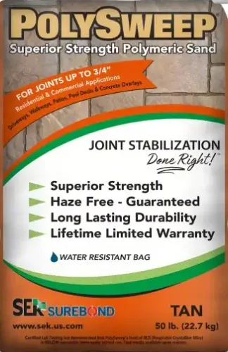 Tan Polysweep Polymeric Sand 50lb Bag.