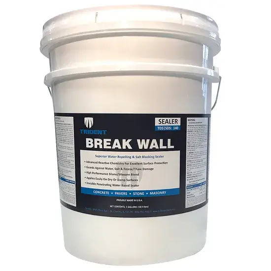 Trident Break Wall Sealer in a White 5 Gallon Bucket.