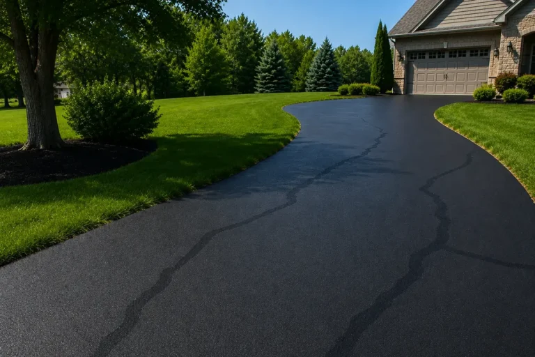 A Sealcoated Driveway in Erie with Sealed Cracks.
