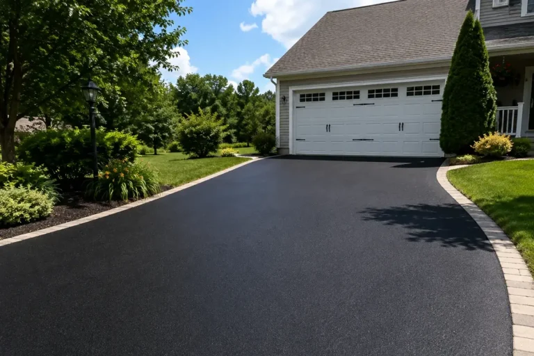 A Dark, Freshly Sealcoated Asphalt Driveway in Erie County.